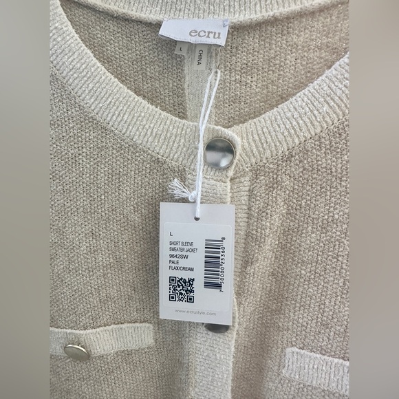 ECRU women's short sleeve sweater jacket in pale flax cream NWT - Picture 3 of 6